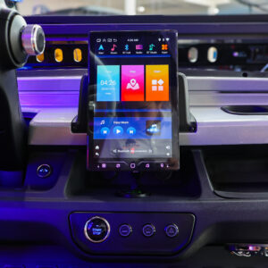10.1-inch touchscreen display and dashboard controls on the Conquest S20 electric golf cart
