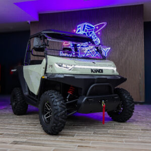 Kandi Innovator e10K electric UTV displayed in the Galaxy Golf Cars showroom with EPS steering and off-road tires