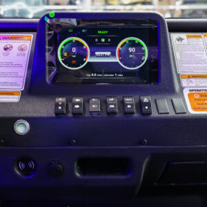 Digital dashboard display and control switches inside the Kandi Innovator e10K electric UTV