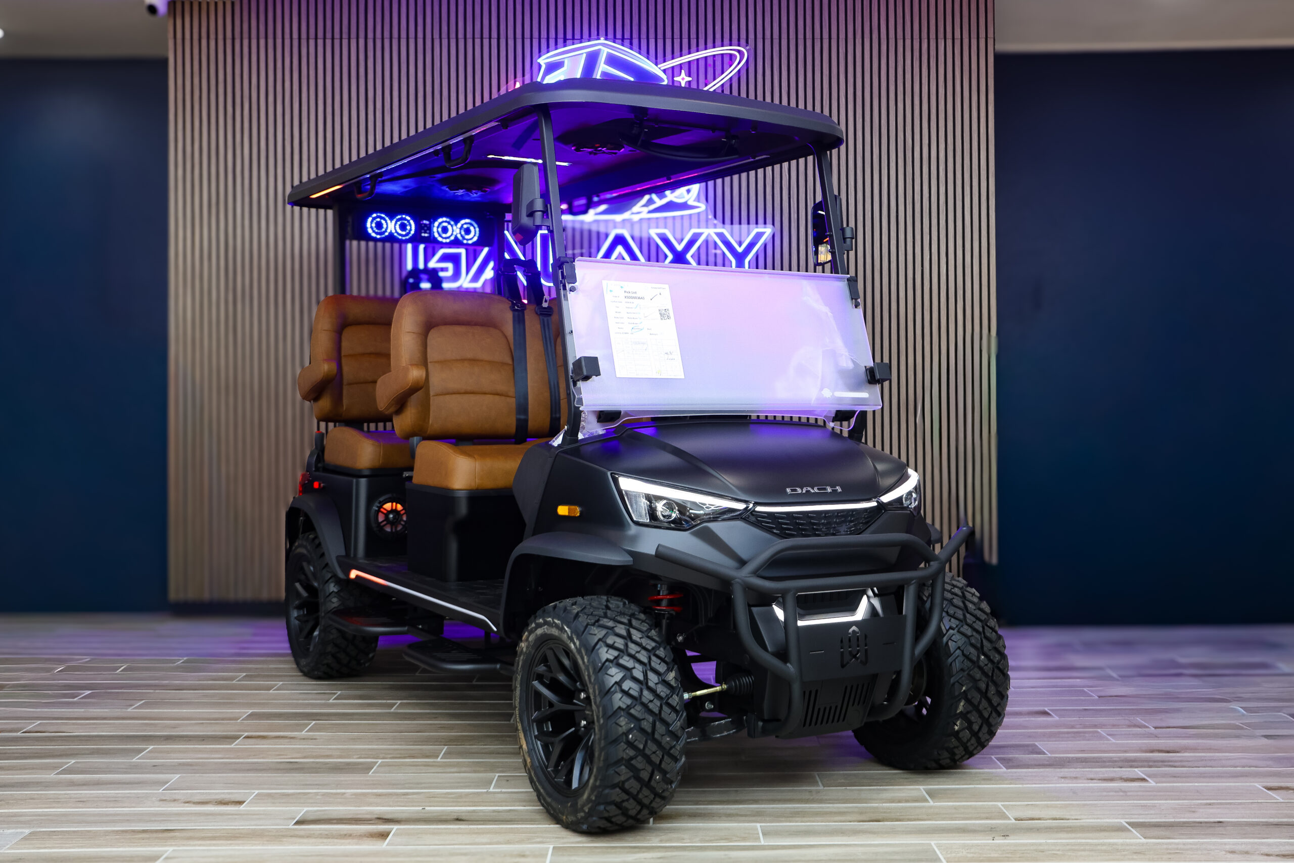 2026 DACH Apollo Gen 2 4 Seater Matte Black electric golf cart with Walnut seats