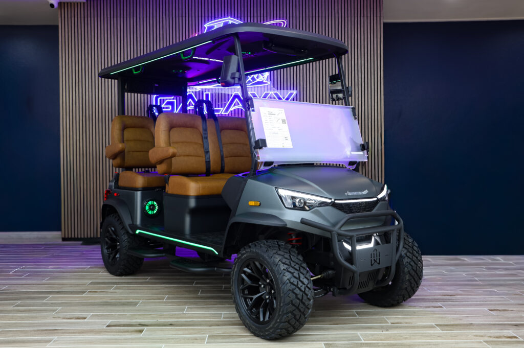 2026 DACH Apollo Gen 2 4 Seater Matte Gray electric golf cart with Walnut seats