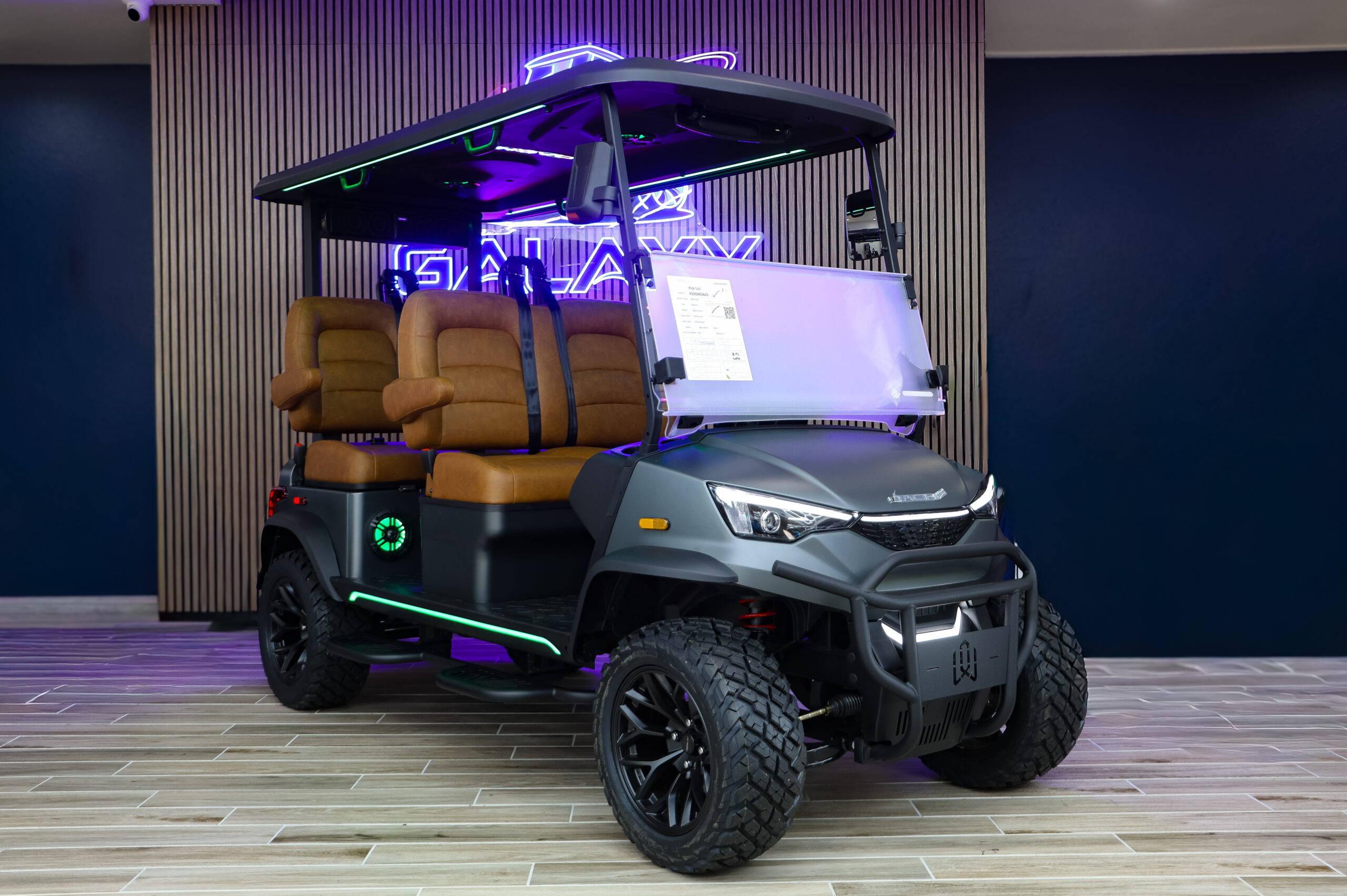 2026 DACH Apollo Gen 2 4 Seater Matte Gray electric golf cart with Walnut seats