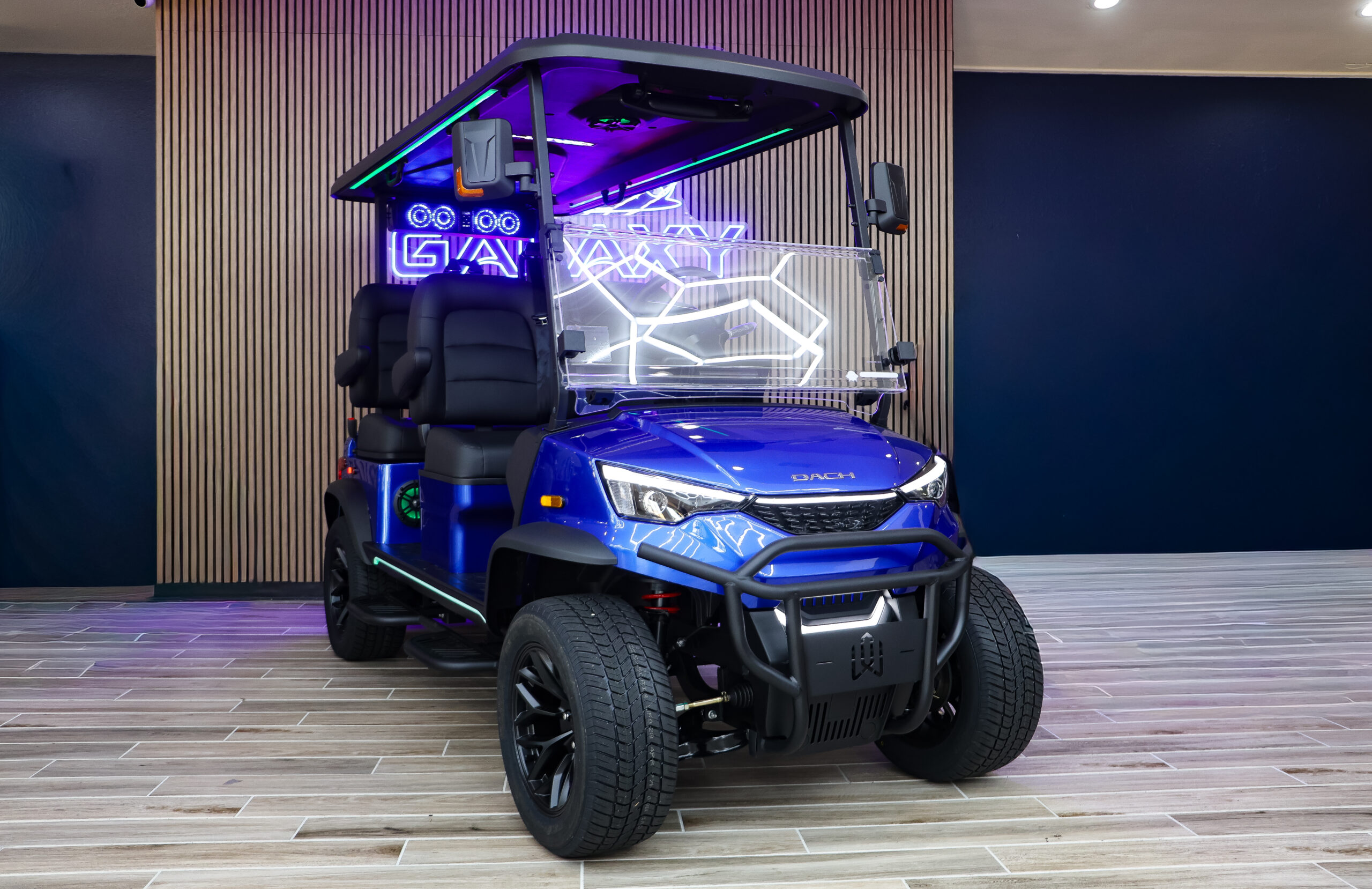 2026 DACH Apollo Gen 2 blue electric golf cart with black seats