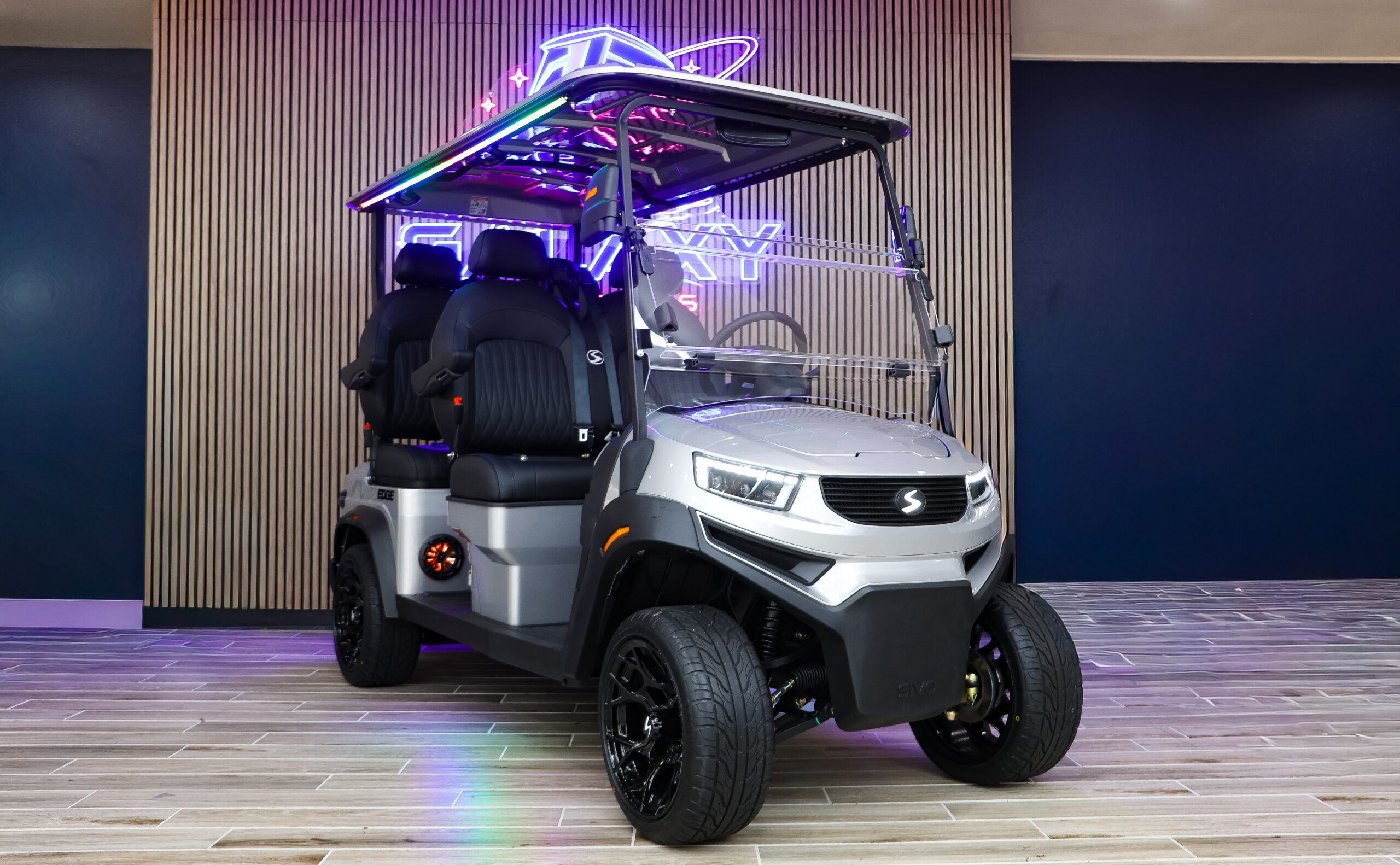 2027 SIVO Edge 4 Seater Forward-Facing silver electric golf cart