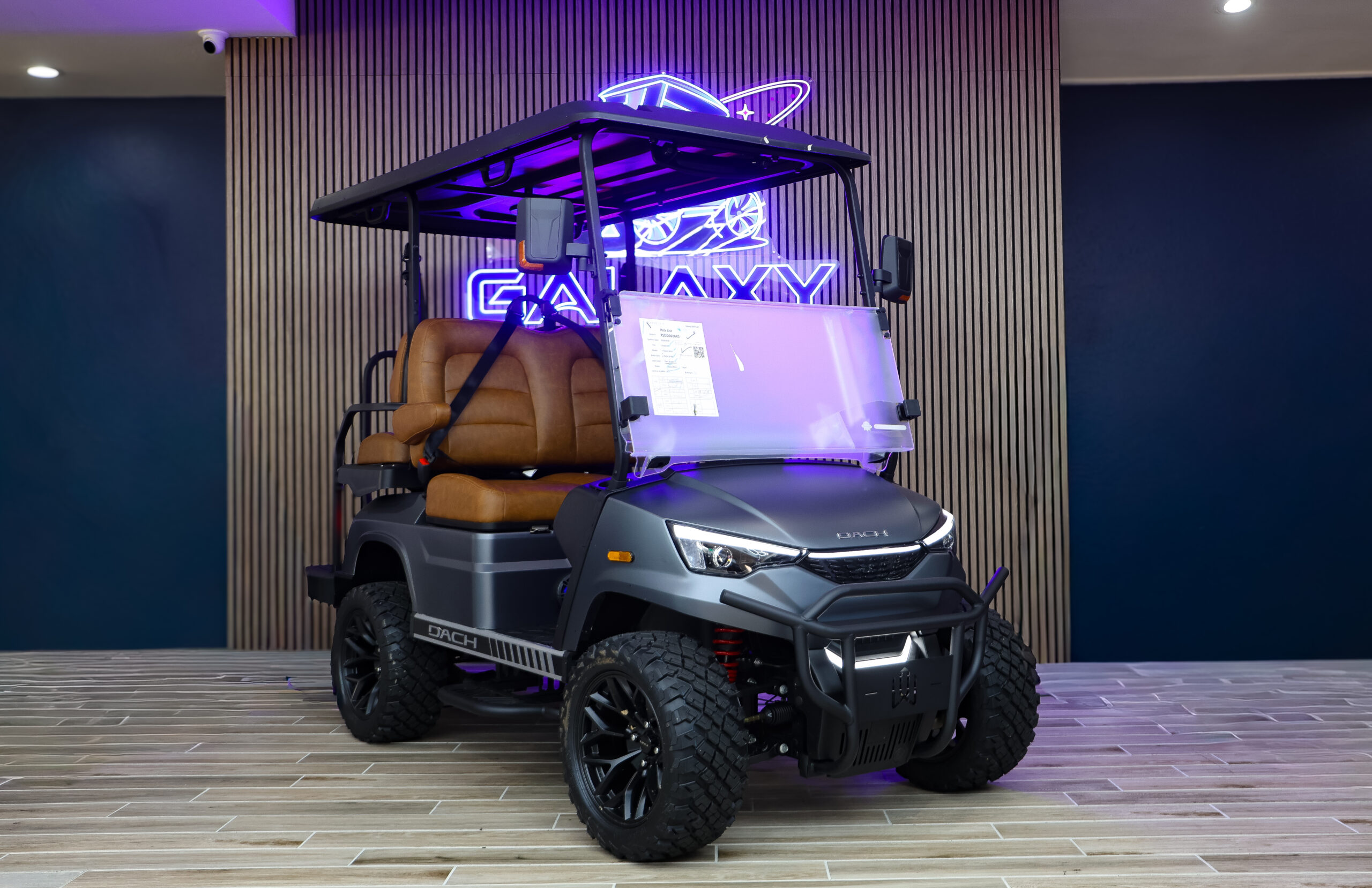 2026 DACH Falcon Ultra 2+2 Matte Gray electric golf cart with Walnut seats